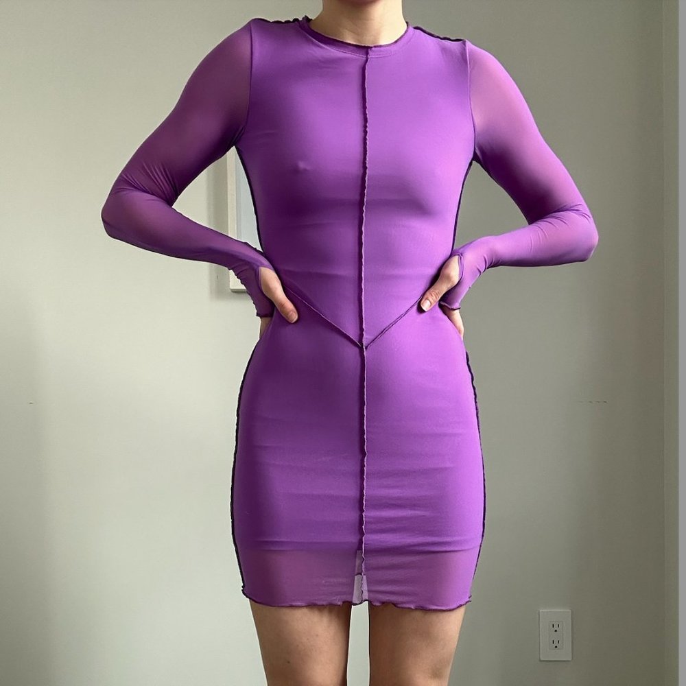 Unity Seam Detail Lettuce Trim Mesh Dress